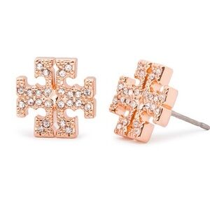 Tory Burch rose gold kira pavé logo stud earrings